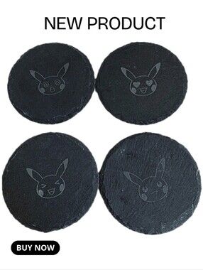 NEW Ultra Rare Pokemon Pikachu Black Slate Coasters - Set of 4